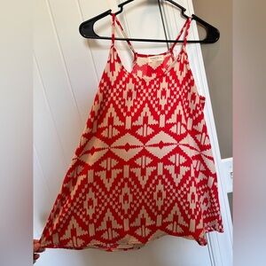 Red & Cream Geometric Print Strappy Tank Top backless M